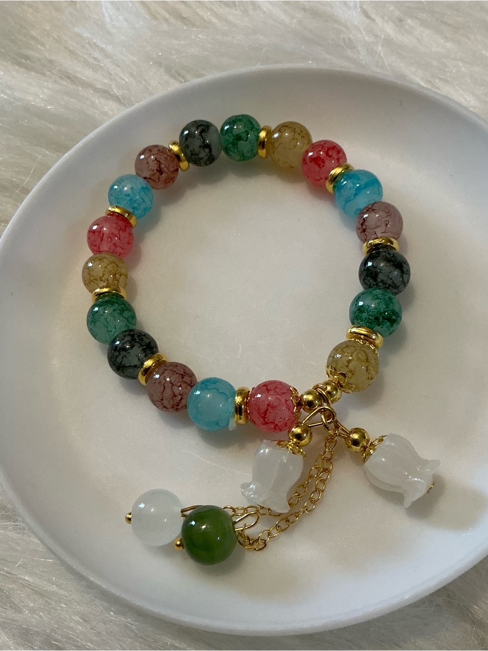 Colorful elegant bead with dangle floral charms bracelet